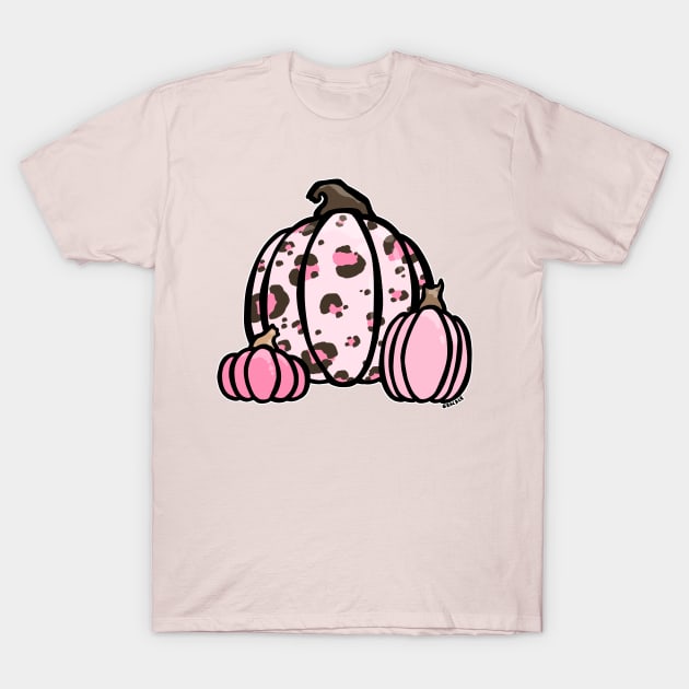 Pink Leopard Print Pumpkin T-Shirt by Jan Grackle